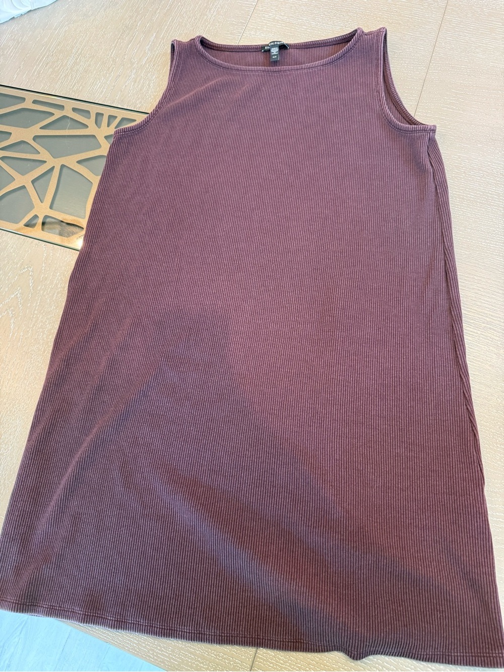 Eileen Fisher Ribbed Sleeveless Shift Dress in Plum
